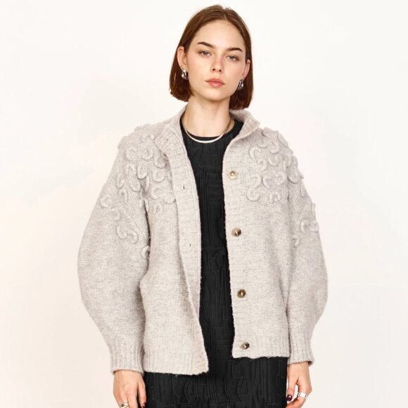 Mirth Cusco Croissant Cardigan in Dove Grey - Picture 1 of 9